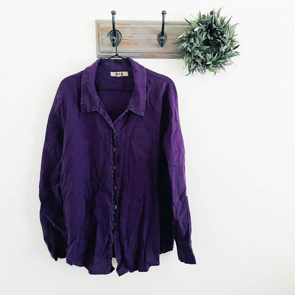Flax Purple Linen Button Down Tunic Top M